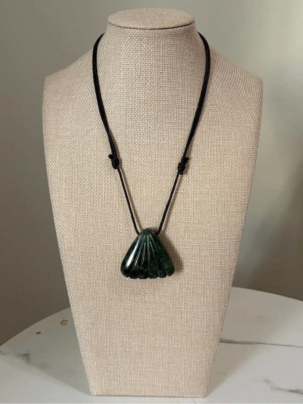 Nephrite Jade Fan Pendant Necklace